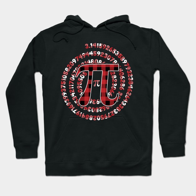 Spiral Pi Day Numbers Symbol Red Plaid Math Lover - Pi Day Hoodie by OrangeMonkeyArt